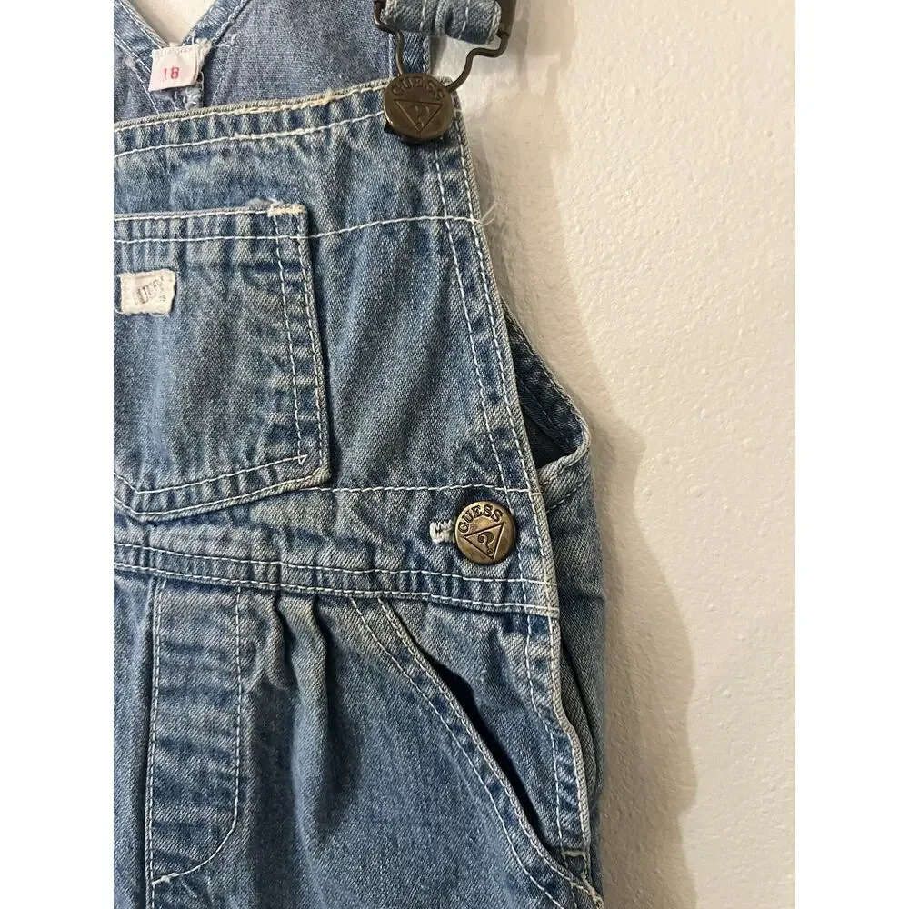 Vtg 90s Baby Guess Shortalls Overalls Denim 18m Y2K Kids Nostalgia
